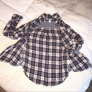 Pink and blue button up flannel top